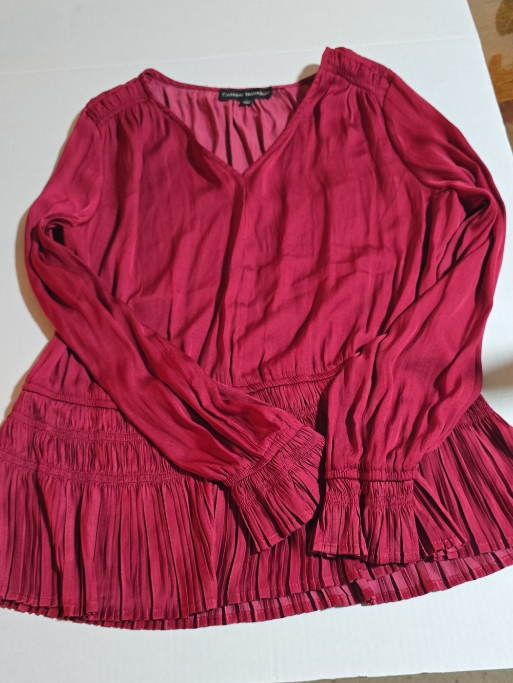 Catherine Malandrino Burgundy Smocked Peplum Blouse - Size L